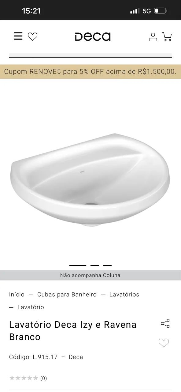 Lavatório + coluna para lavatório 