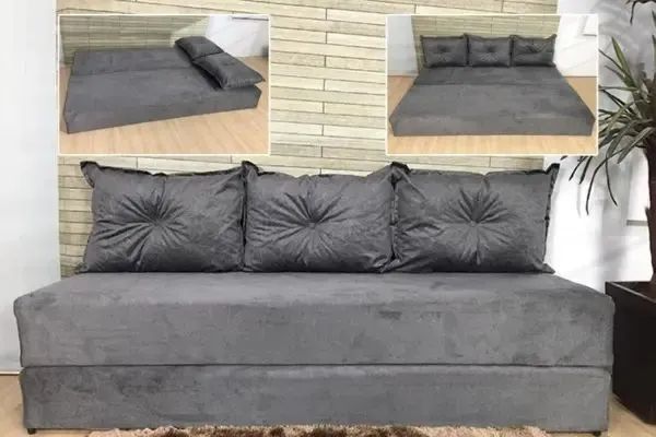 Sofá Cama Sofanete Multiuso c/ 3 Almofadas Sued Cinza - Entrega Rápida!  - Foto 2
