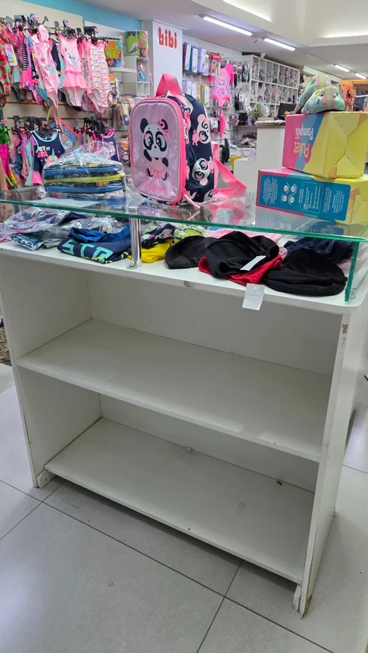 Balcão Vitrine MDF Branco com Vidro 100x41x103 cm - Foto 3