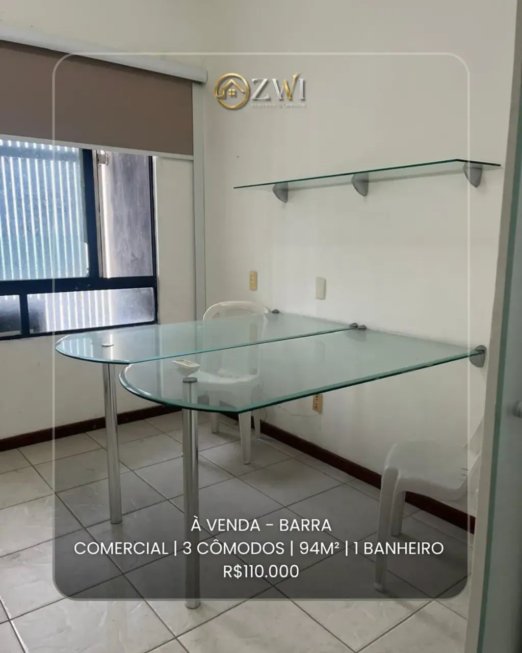 Sala Comercial com 3 cômodos | 94m² à venda na Barra