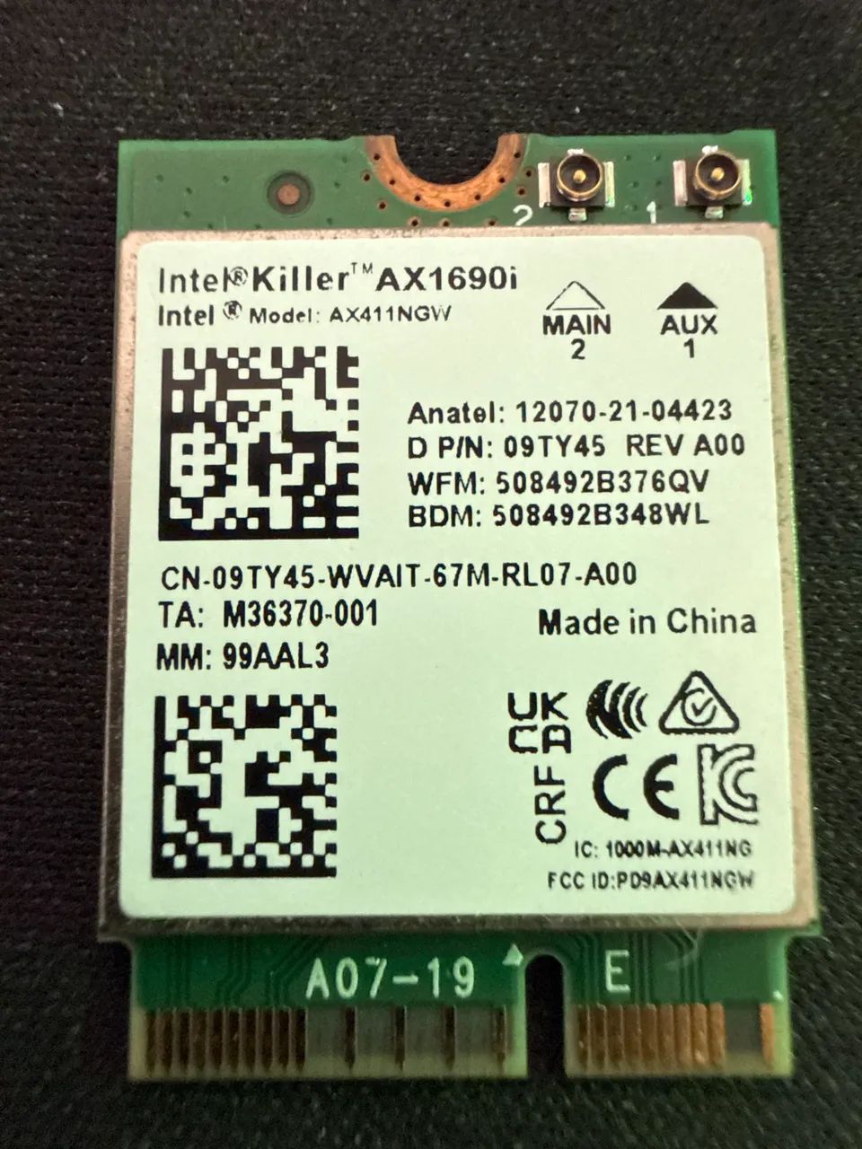 Placa de rede Wi-Fi 6 AX Intel Killer AX1680i