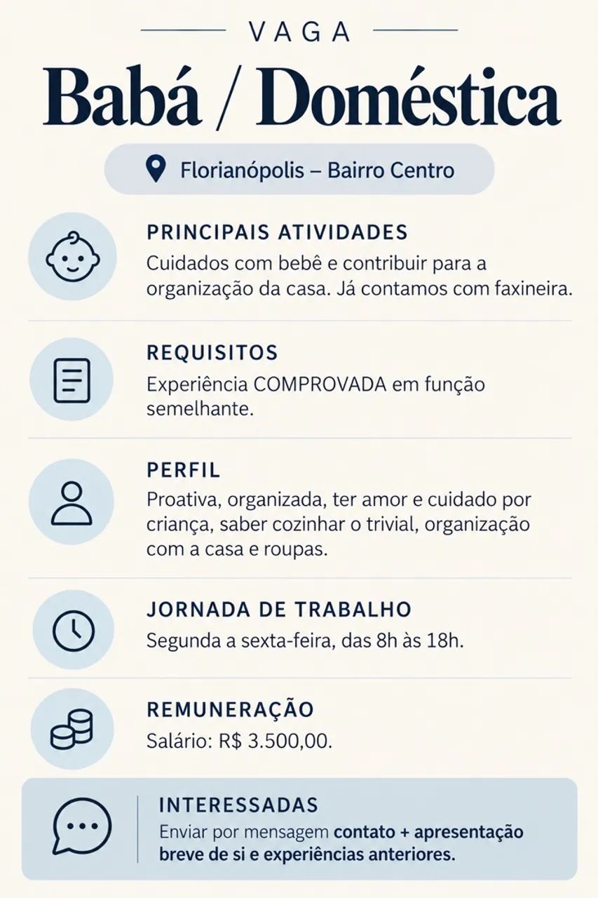 Vaga para babá / doméstica