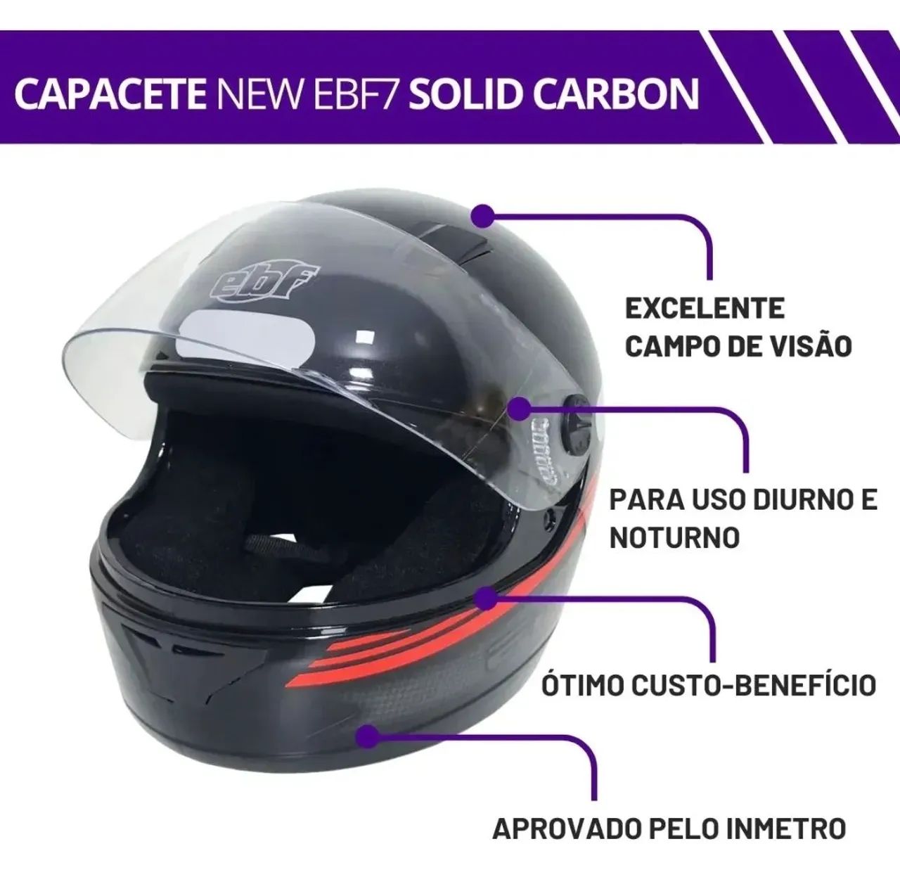 Capacete EBF7 preto c/ vermelho (60) NOVO NA CAIXA - Foto 5