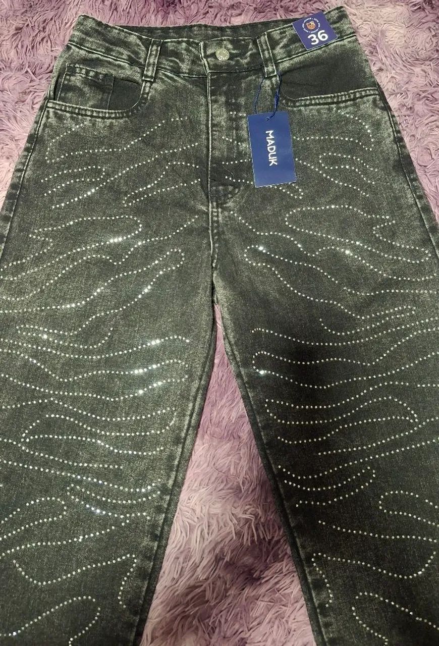 Calça Jeans Wide Leg com Brilho