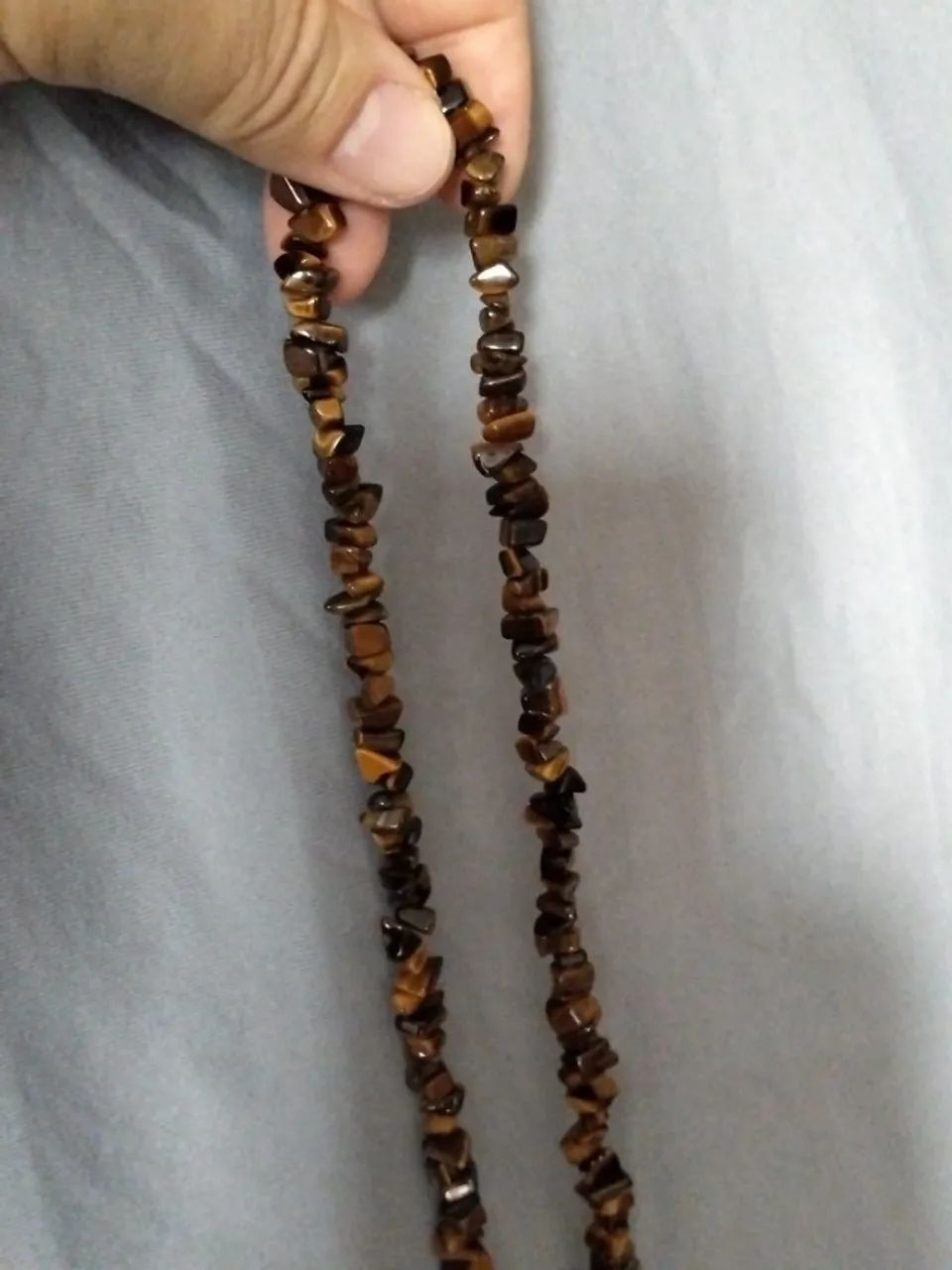 Colar de Olho de Tigre contas de pedra 44cm - Foto 2
