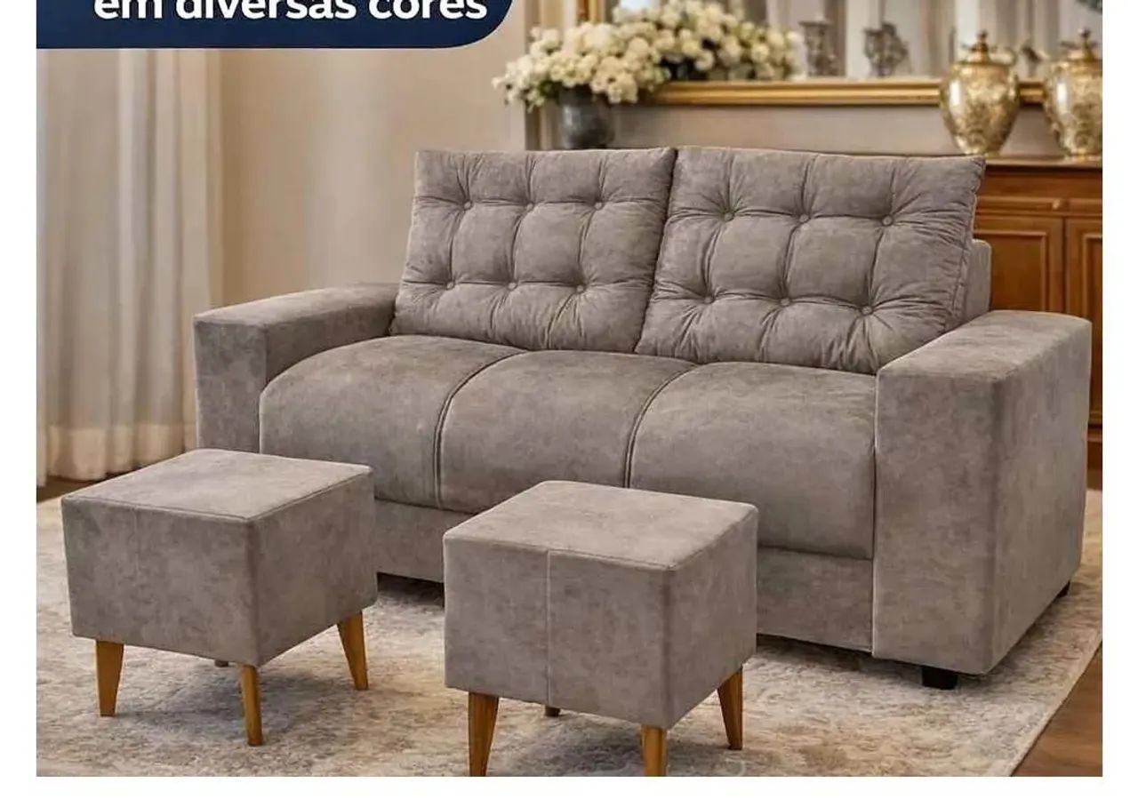 Sofá três lugares 2'pufs de brinde 599 reais 