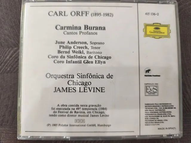 Cd Orff - Chicago Symphony Orchestra - Carmina Burana 1985 - Foto 2