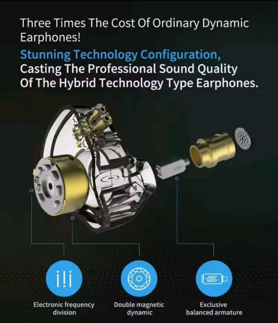 Fone KZ ZSN Pro Azul Sem Microfone  - Foto 4