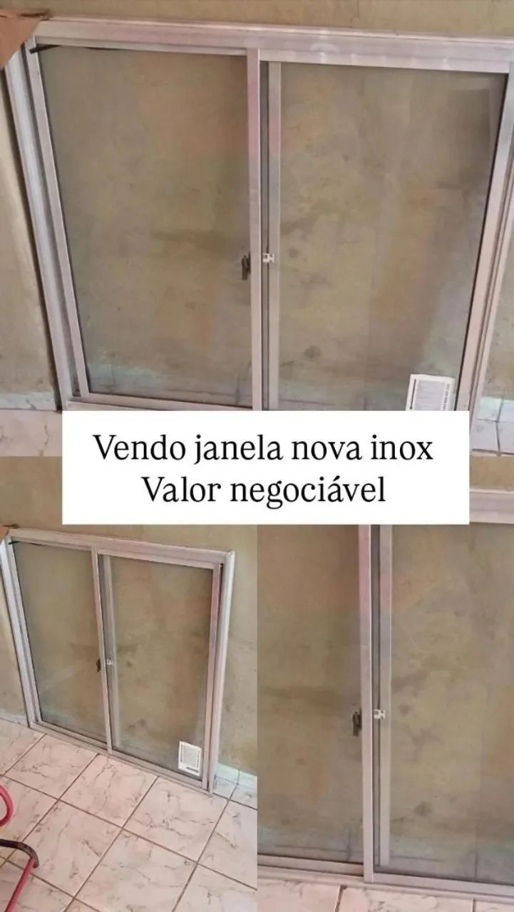 Janela inox vidro liso 100 X 120 nova 