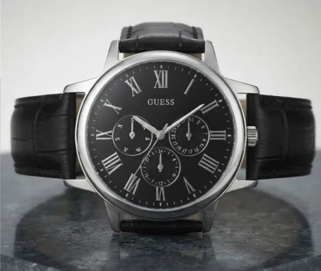 Relógio GUESS Wafer W70016G1 Multifunction Preto Couro - Caixa e Manual - Foto 5