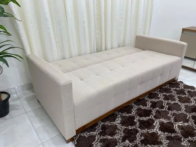 Sofá Cama Casal  2.10m - Bege Linho l8 Molas Bonnel  - Foto 2