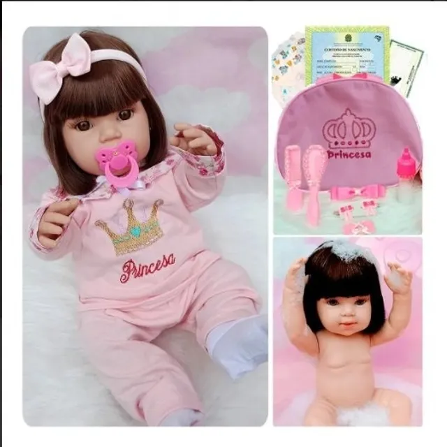 Boneca Bebê Reborn Gatinha Realista Brastoy 100% Silicone Conjunto