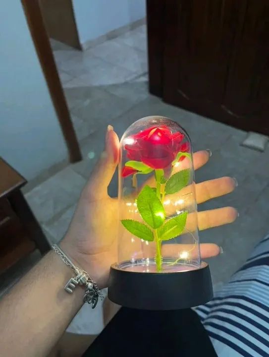 Rosa bela e a fera artificial encapsulada 15cm  - Foto 4