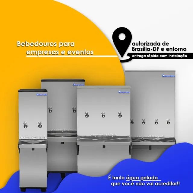 Bebedouros de água gelada, alta performance, modelos de 25L, 50L, 100L e 200L