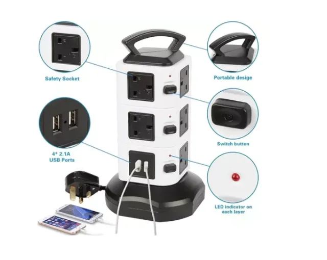 Torre De Tomada Elétrica Com 7 Entradas Universais + 2 Usb