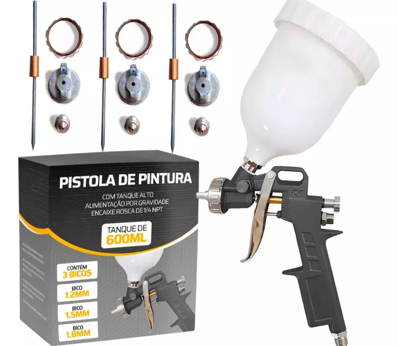 Pistola de pintura gravidade Titanium 600ml + 3 bicos 1.2 1.5 1.8