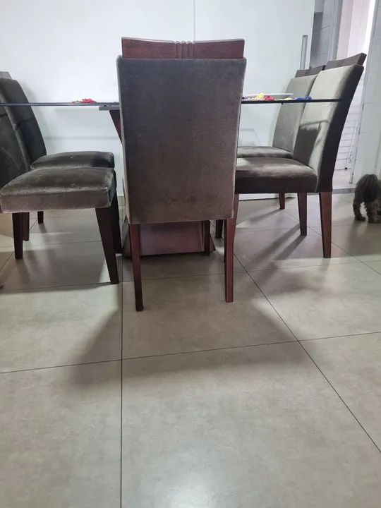 Conjunto de Mesa de Jantar de Vidro com 8 Cadeiras - Foto 5
