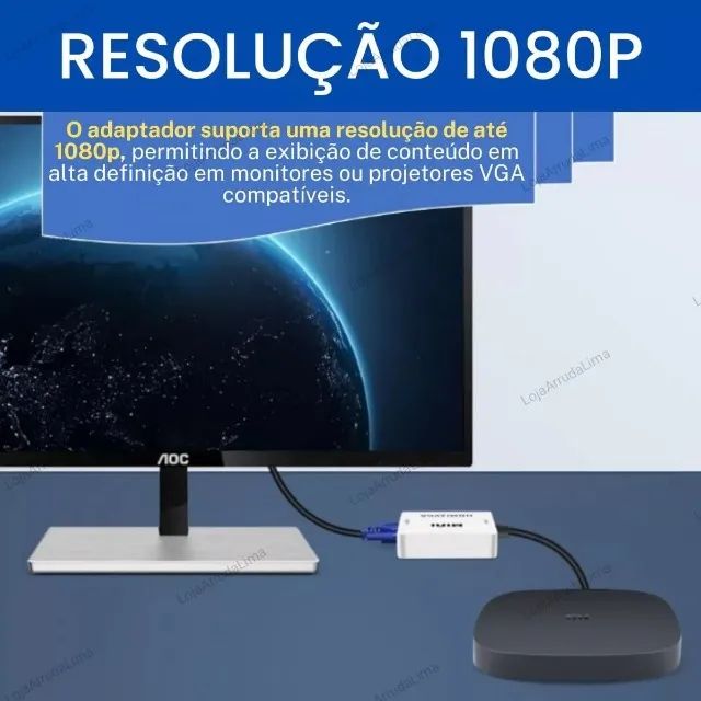 Adaptador Conversor Entrada Hdmi Para Saída Vga 1080p - Loja Natan Abreu  - Foto 4