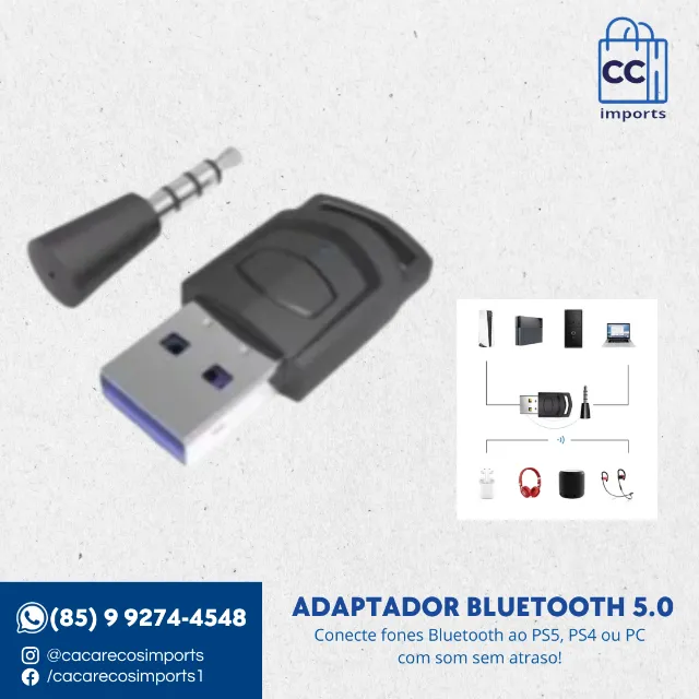 AAdaptador Bluetooth 5.0 para PS5, PS4 e PC - Áudio Sem Fio de Alta Qualidade
