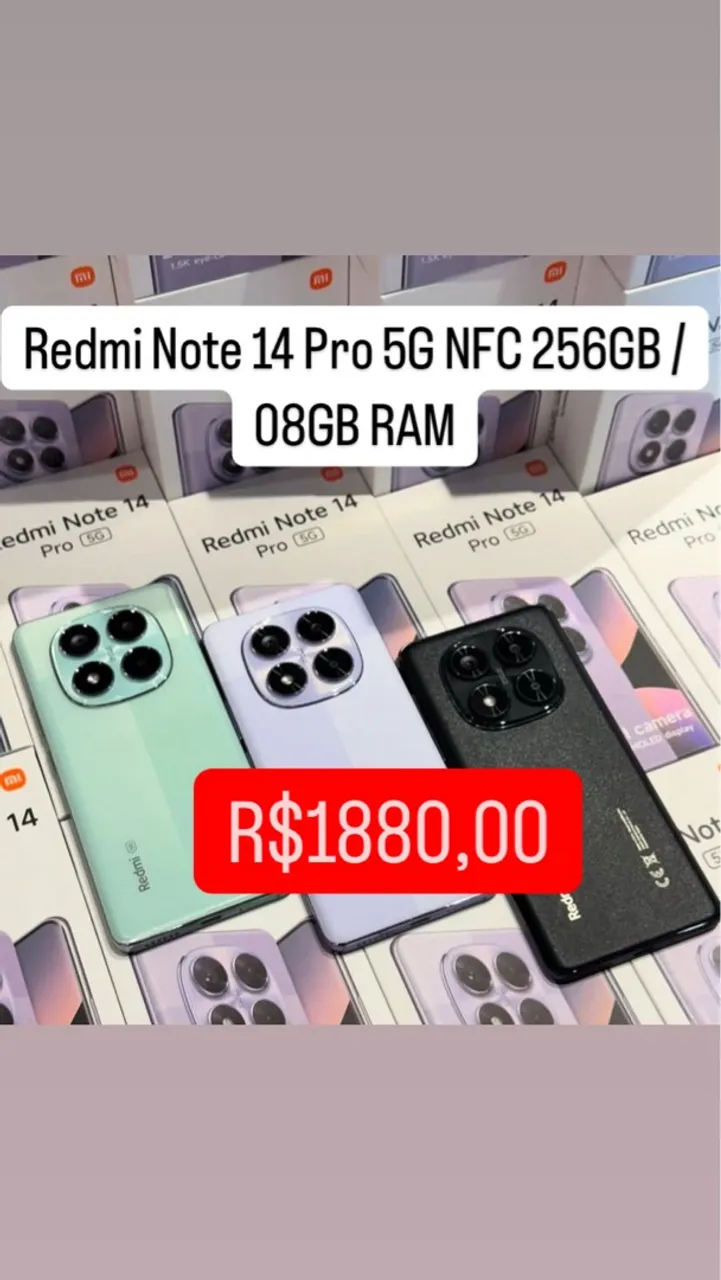 Redmi Note 14 Pro NFC 5G 256GB + 08GB RAM Novo Entregamos Grátis Garantia Capa e Película