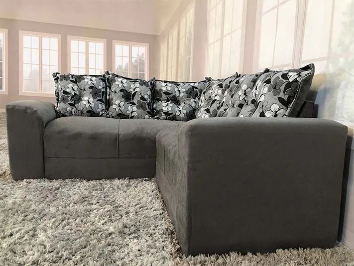 Sofá de Canto Pequeno Suede Cinza 5 lugares Almofadas Soltas  - Foto 3