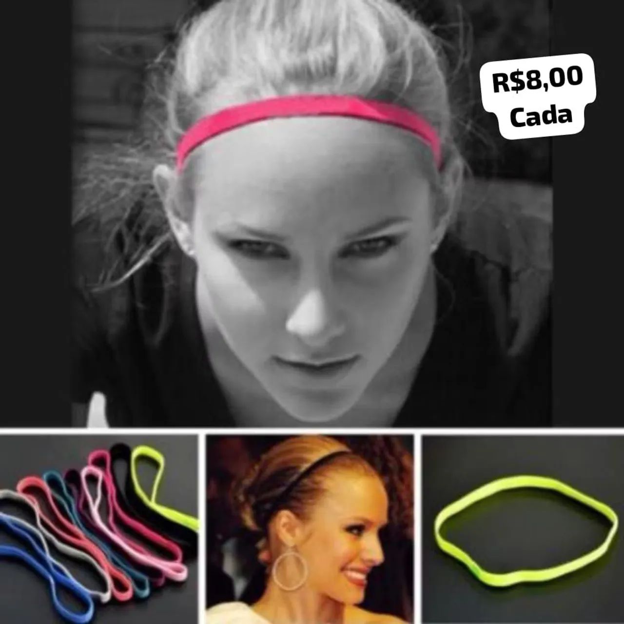 Kit Faixas de Cabelo para Academia e Esportes - R$8,00 cada