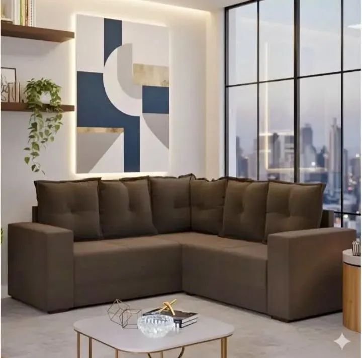 Sofá de canto marrom novo confortável 