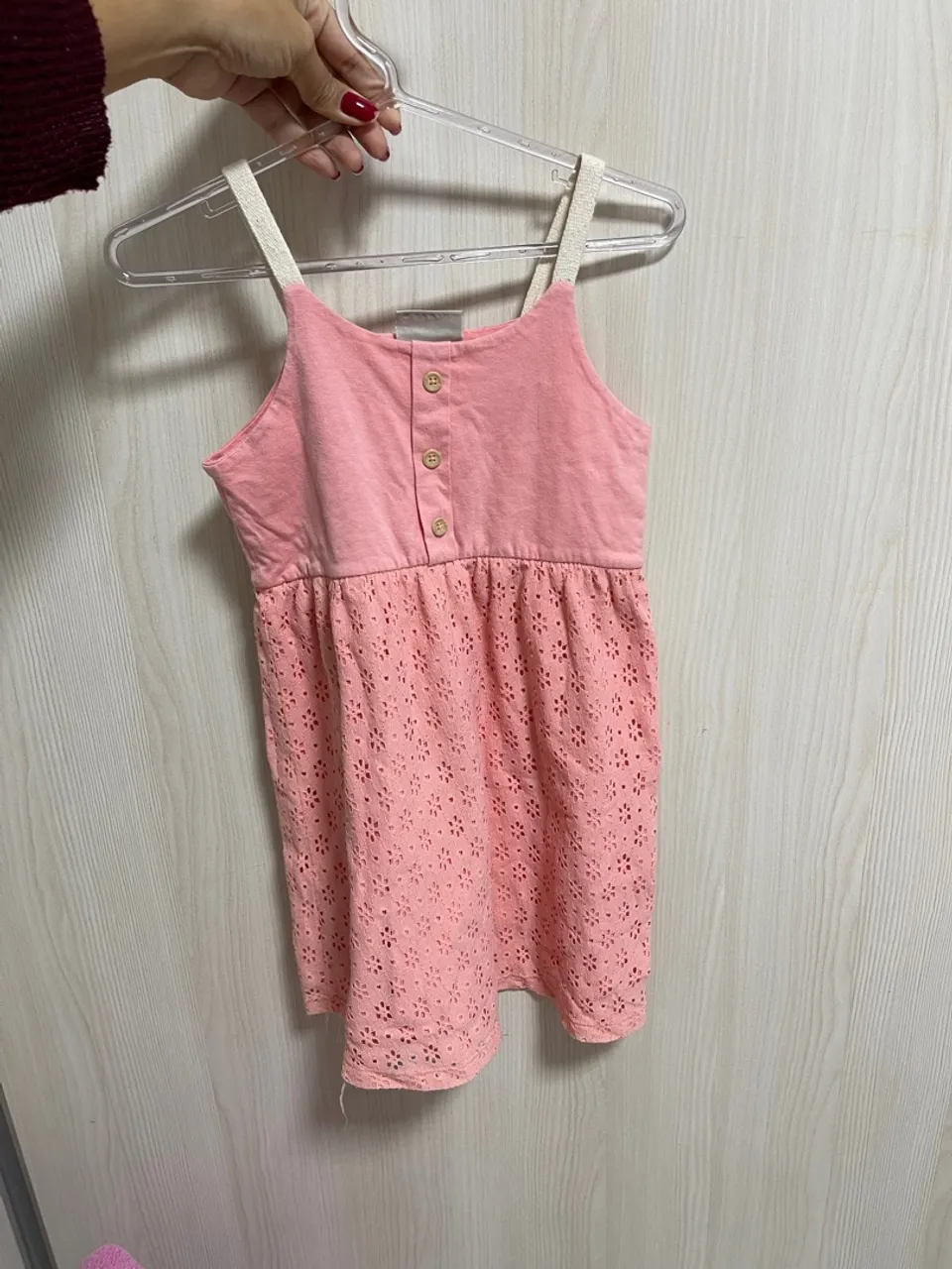 Vestido Infantil Rosa Vazado