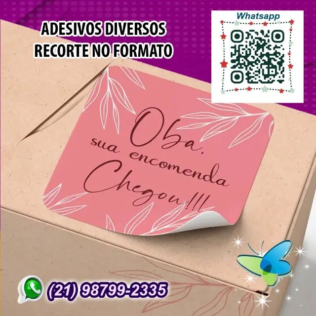 Adesivo formatos ou reto, vinil brilho ou transparente