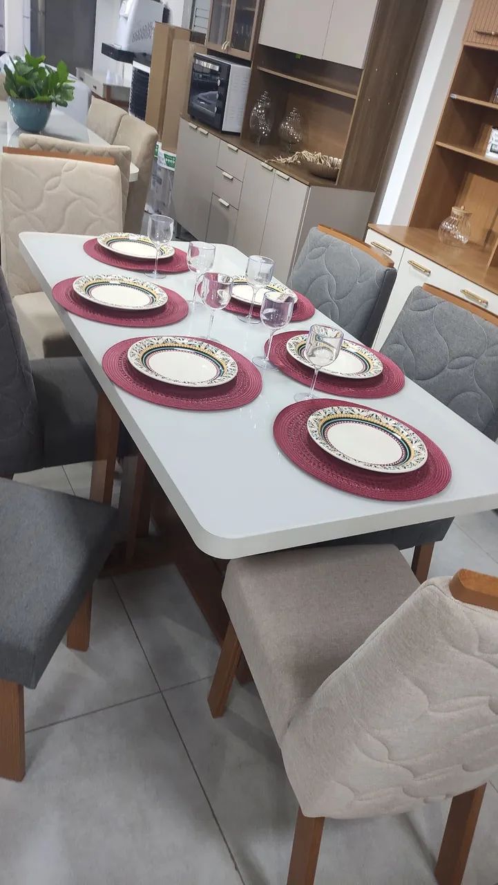 Mesa 6 cadeiras com vidro temperado 4mm