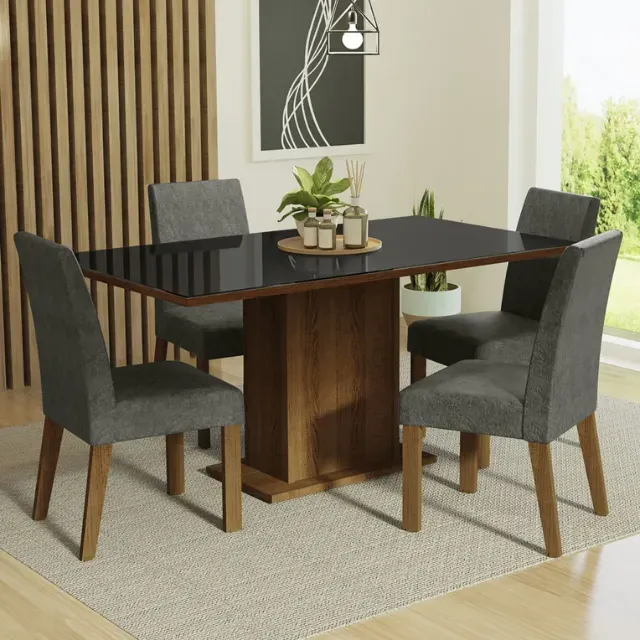 Mesa De Jantar 1.60mx0.90m Com 4 Cadeiras
