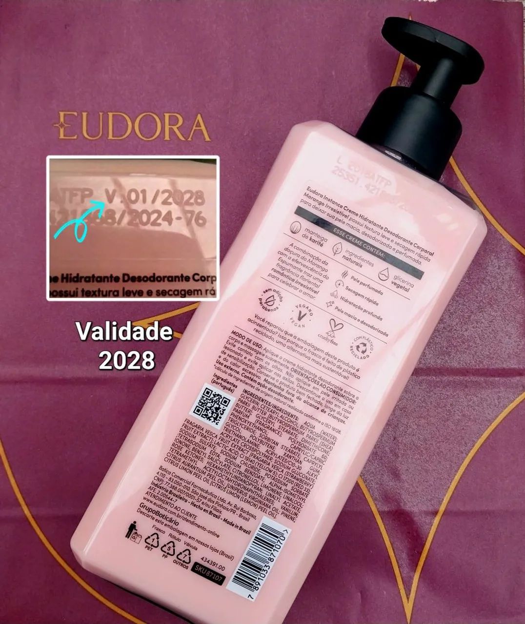 Creme Hidratante Corporal Morango Eudora Instance64309891989505121