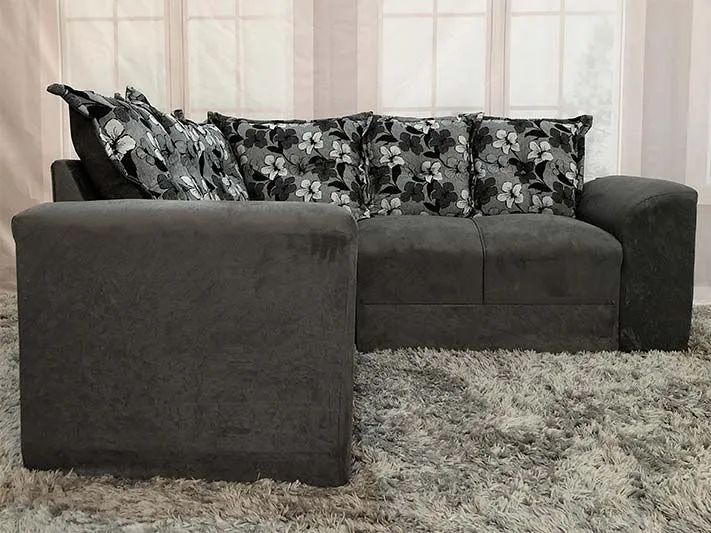 Sofá de Canto Pequeno Suede Cinza 5 lugares Almofadas Soltas  - Foto 2