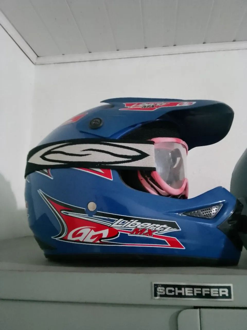 Capacete Liberty MX Azul com Óculos de Proteção
