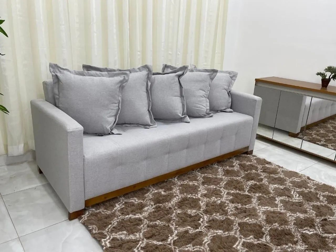 Sofá Cama Casal Linho Cinza Sofá 4 lugares