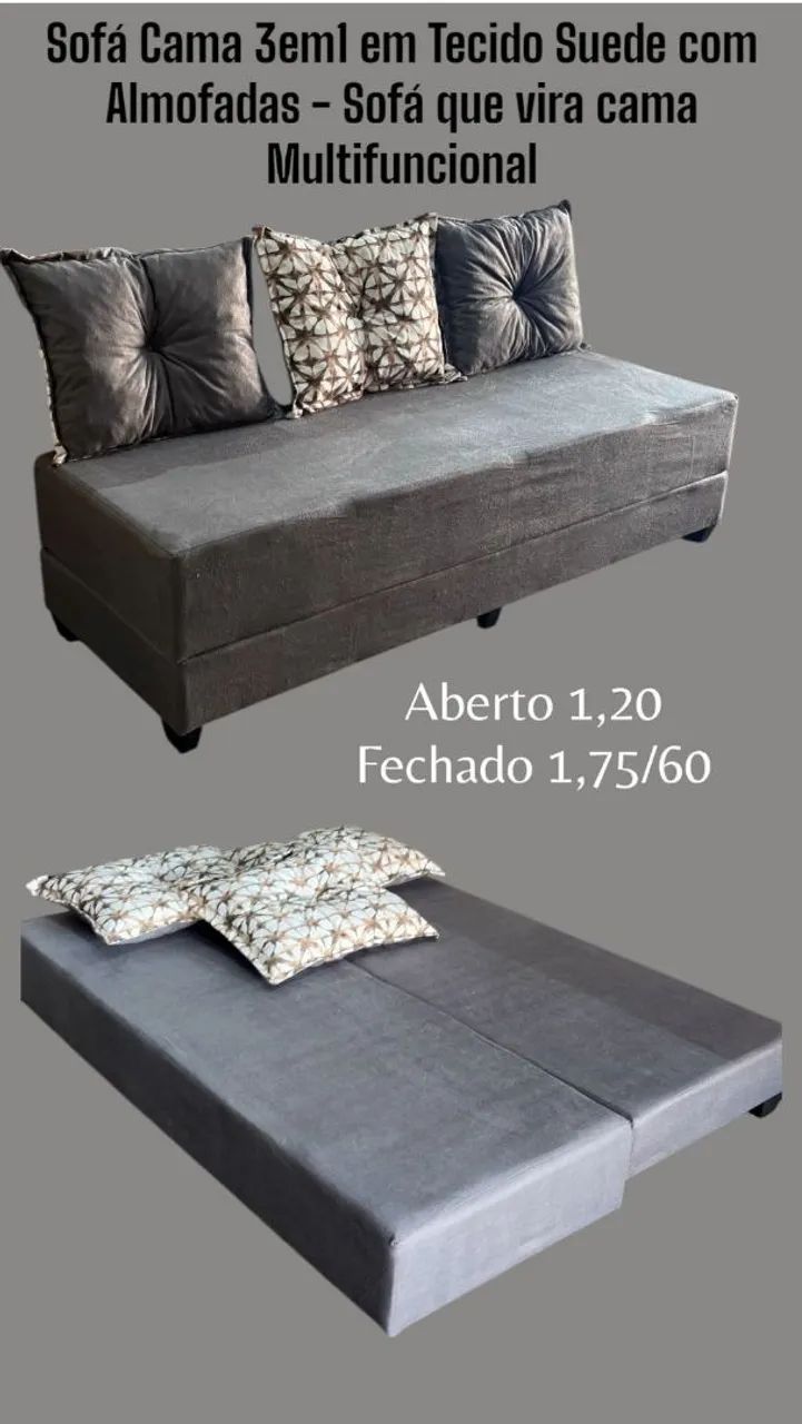 Sofá Cama 3em1 em Tecido Suede com Almofadas - Foto 2
