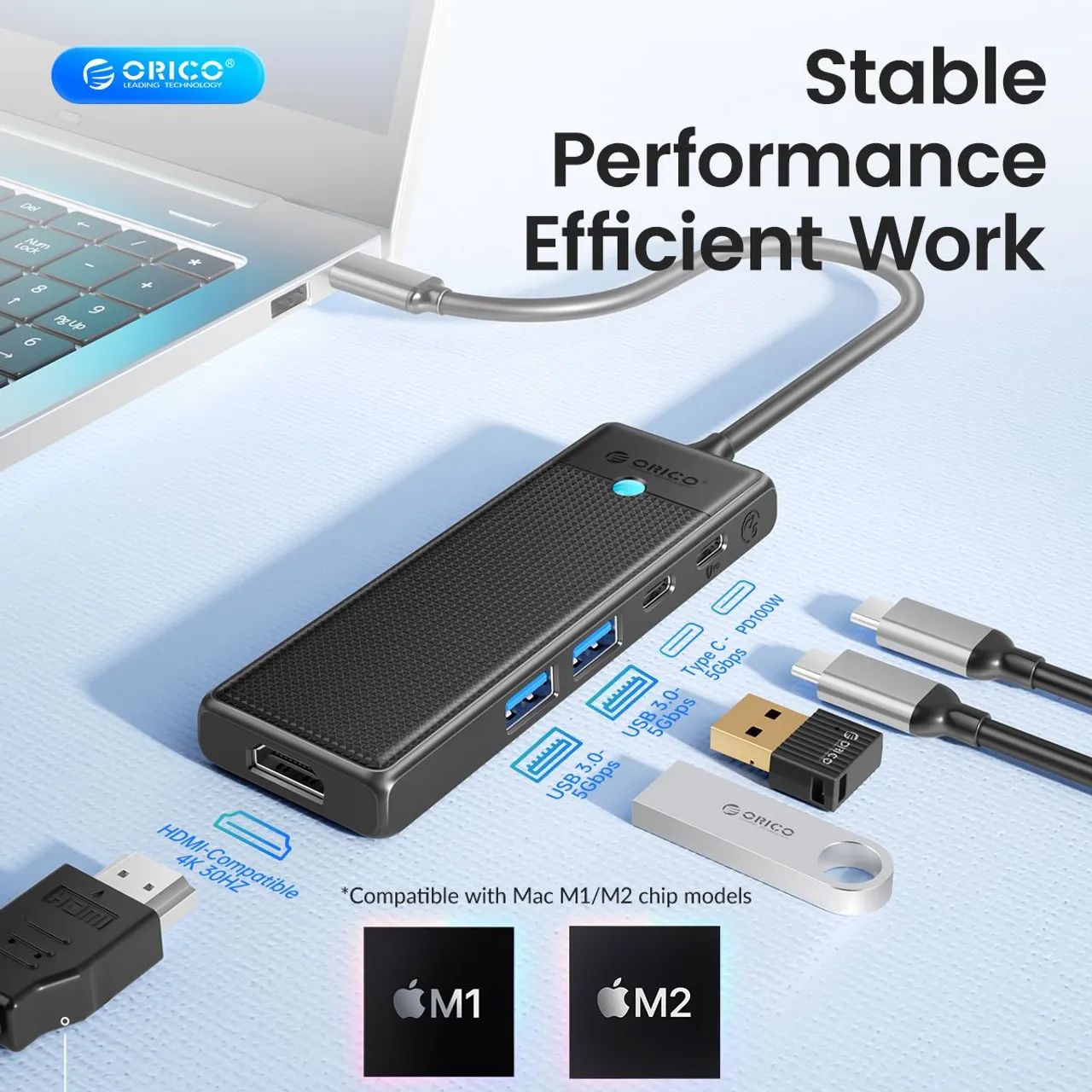 Hub USB-C 6 em 1 com Saída HDMI 4K 30Hz Orico  - Foto 3