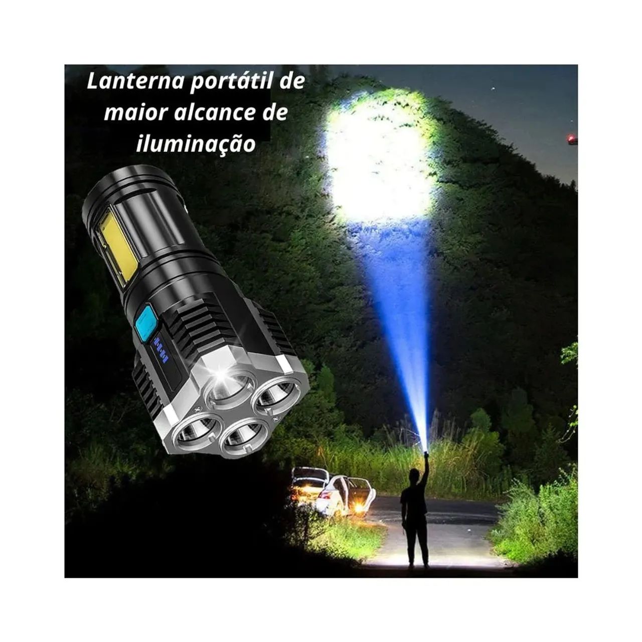 Lanterna 4 núcleos potente usb recarregável 