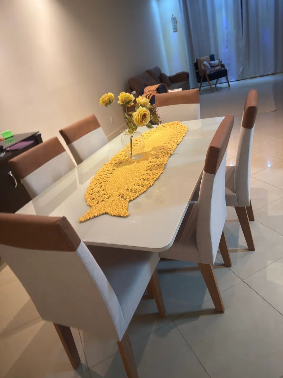 Mesa rectangular 6 cadeiras de vidro com MDF 65576106214659124