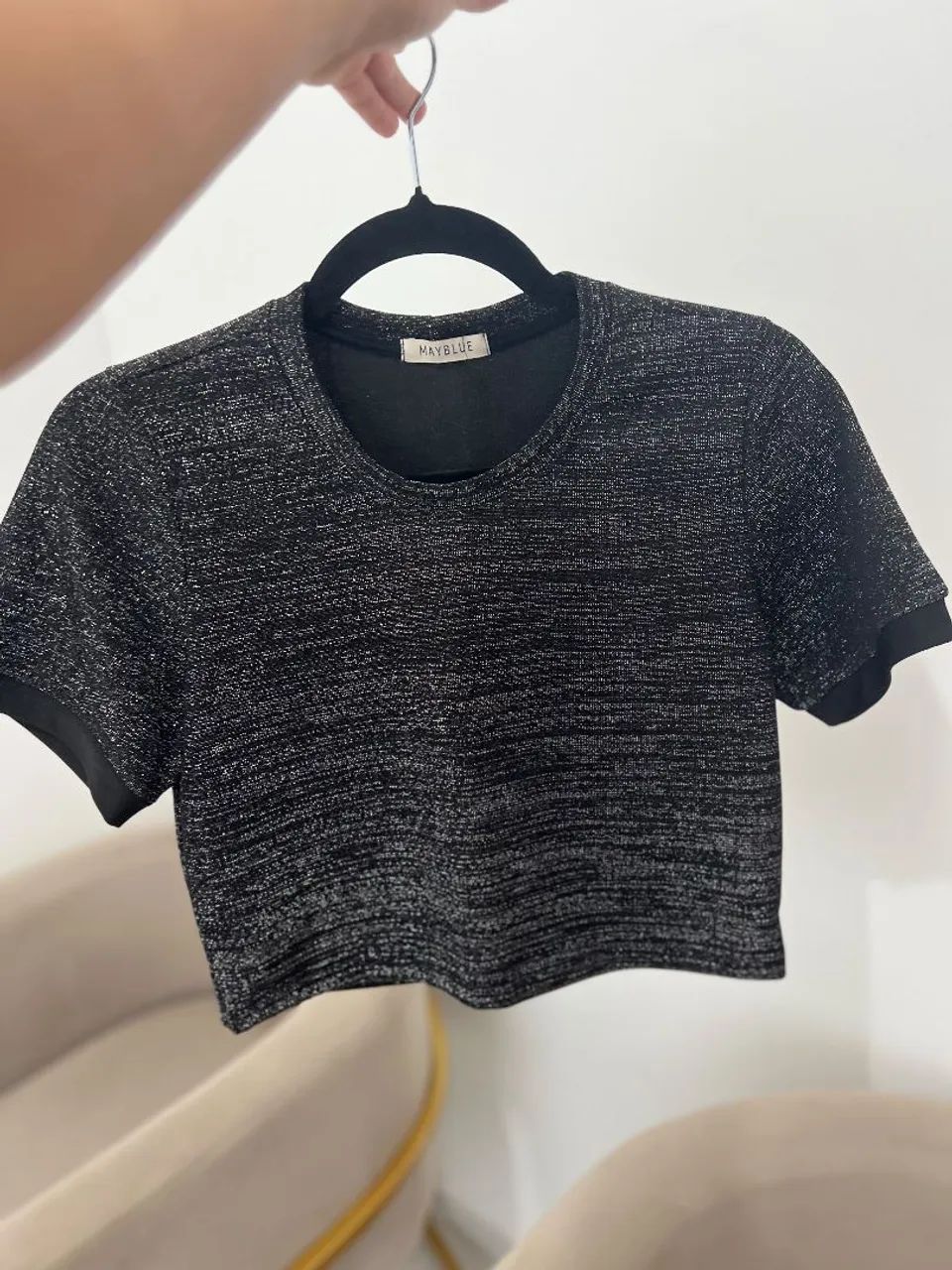 Cropped Preto Brilhante Mayblue