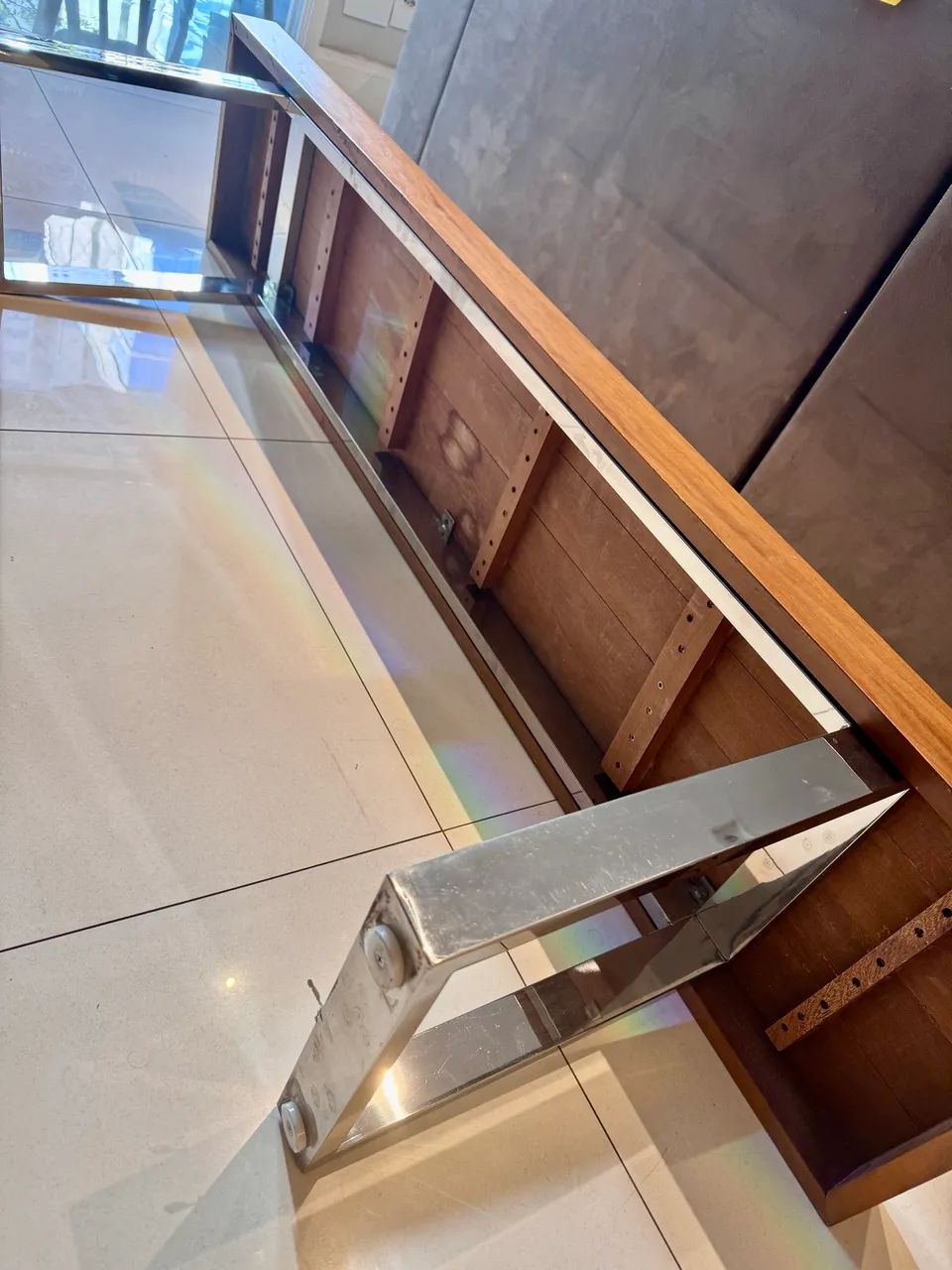 Banco Madeira maciça e inox