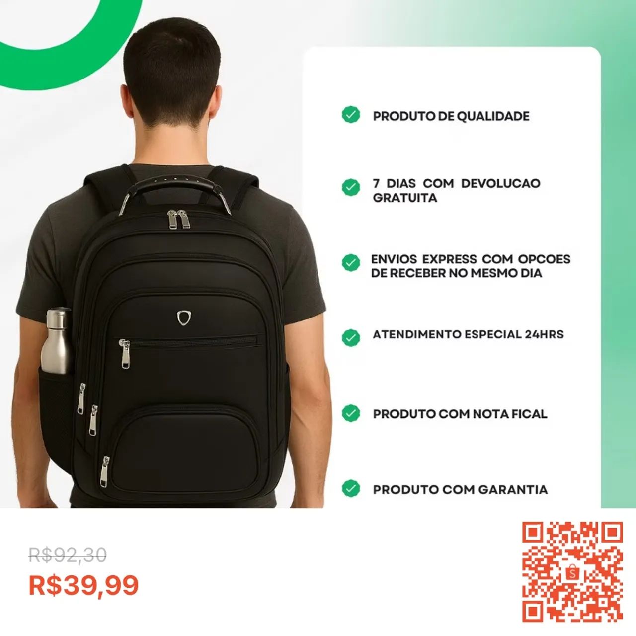 Mochila Masculina Impermeável Faculdade Alça Forte Reforçada - Foto 6