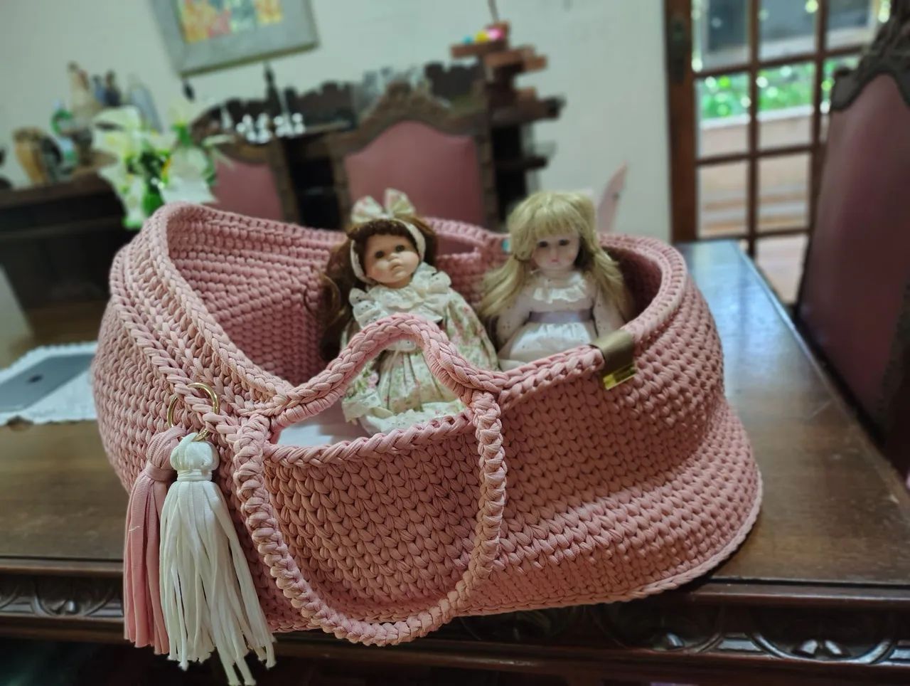 Berço Moisés de Crochê Rosa  - Foto 2