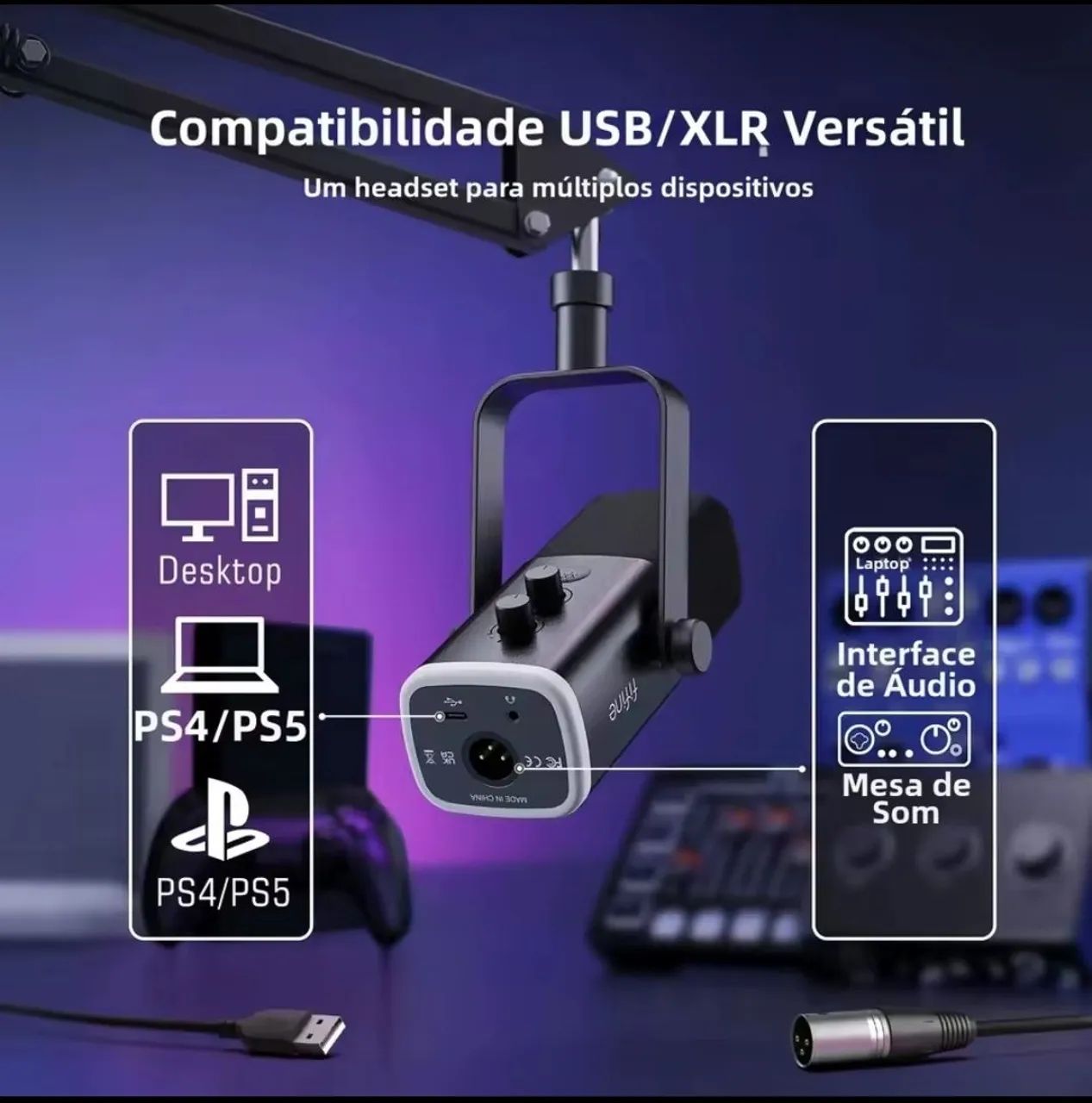 Microfone Fifine AM8T RGB USB/XLR + Braço Articulado - Podcast e Streaming - Foto 2