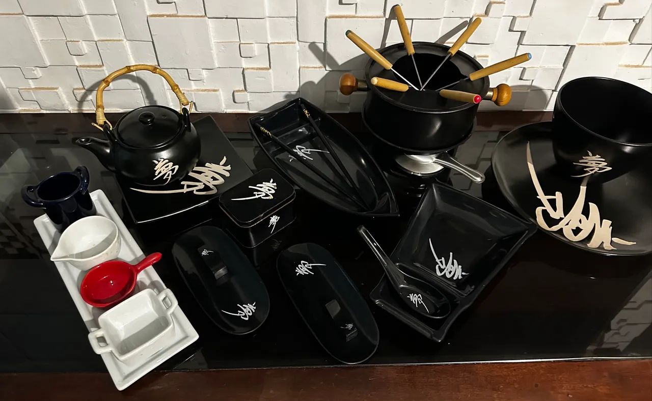 Kit Japonês de Cerâmica + FUNDIZEIRA - Utensílios Para Cozinha