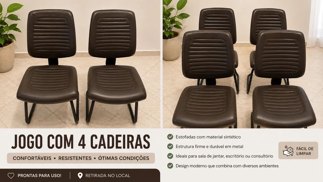 Jogo com 4 cadeiras marrons