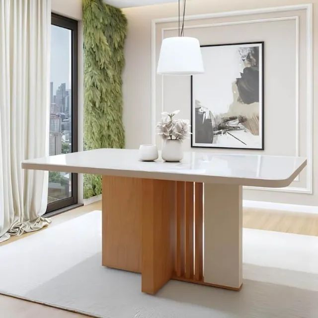 Mesa Astrid 170 Maxi Tampo MDF com Vidro Amendoa Celan