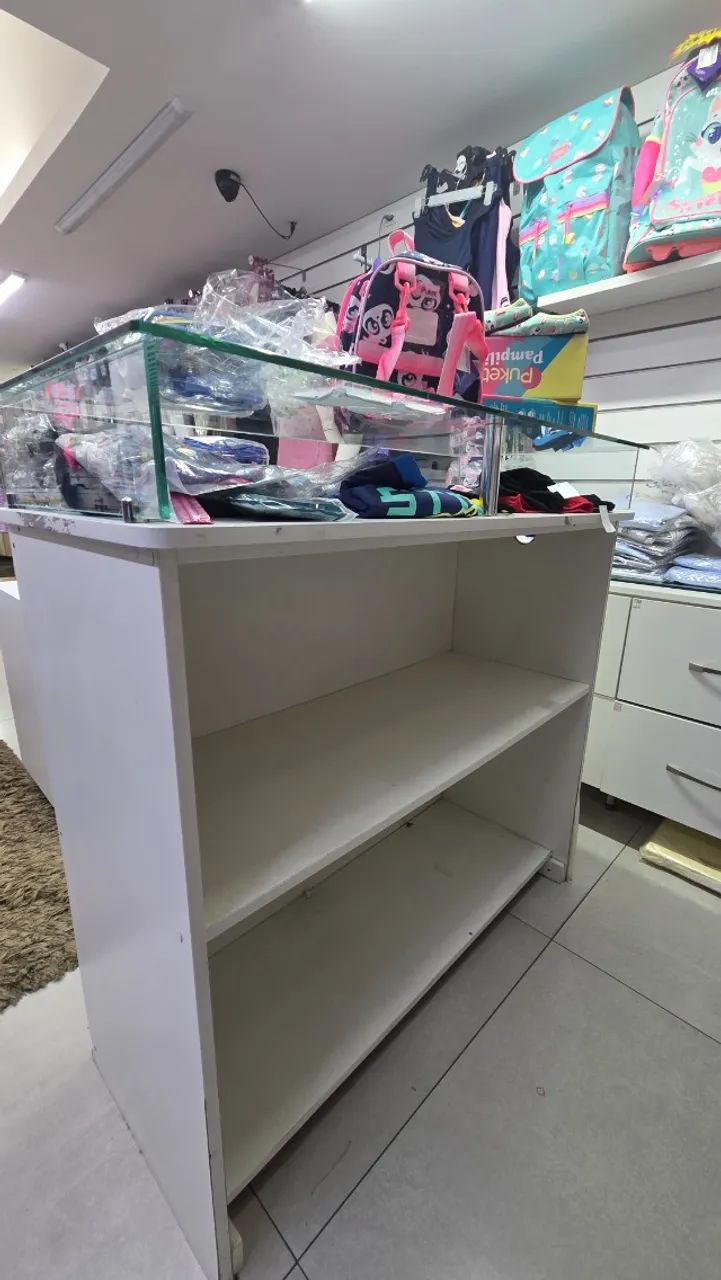 Balcão Vitrine MDF Branco com Vidro 100x41x103 cm - Foto 2