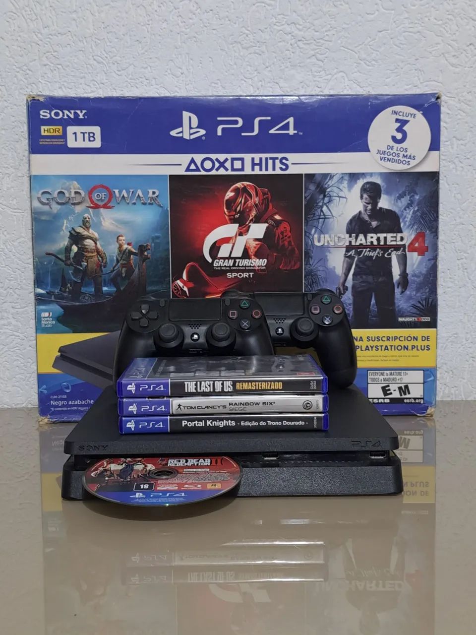Ps4 Slim 1tb com Caixa 2 controles + 4 jogos
