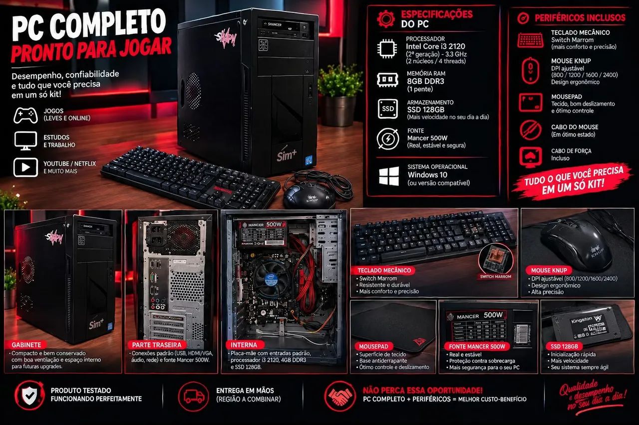 PC Completo Para jogos leves e trabalho
